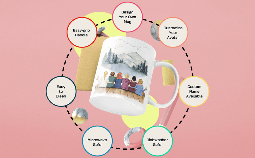 Gossby Gossby Personalized Best Friend Coffee Mug - Custom Gift for Female Best Friend with Design, Name - Christmas, Birthday, Friendship Besties Gift for Women - You're My People - 3 BFFs