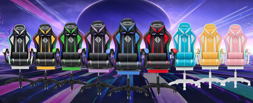 HOFFREE RGB Gaming Chair with Speakers Massage Computer Gaming Chair with LED Lights and Footrest High Back Video Game Chair for Adults Blue and Black