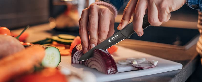 Knife Set, Brewin Kitchen Knife Set, Knives Set for Kitchen, Universal Knife Block, Utility Knife Block Set, New Home Essentials, Apartment Essentials, Dishwasher Safe