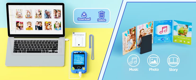 KOKODI Kids Smart Phone Toys, Birthday Gifts Idea Dinosaur Toys for 3 4 5 6 7 8 Year Old Boys, Touchscreen HD Digital Dual Video Camera, Preschool Learning Toy for Kids 3-5 Travel Trip Activity (Blue)