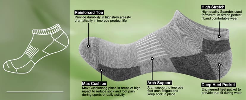 COOPLUS 12 Pack Mens Cushioned Ankle Socks, Low Cut Breathable Casual Socks (Shoe Size 6-11)