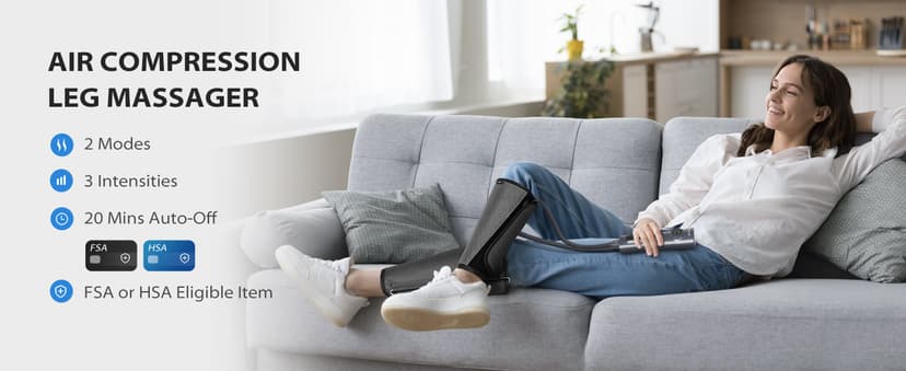 CINCOM Leg Massager for Circulation and Pain Relief, Air Compression Calf Massager with 2 Modes 3 Intensities Helpful for RLS Edema and Muscles Relaxation Gifts