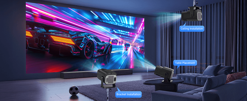 【Built-in Apps】Projector 1080P Full HD, 4K Projector with 270° Rotation,Portable Projector WiFi 6 & Bluetooth 5.2 Support,Featuring Auto Keystone Correction,HDMI/USB Connectivity Projector Black
