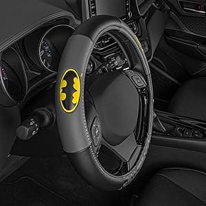 BDK Warner Bros DC Comics Batman Steering Wheel Cover - Ergonomic Grip, Universal Size 14.5-15.5 in, Protects and Insulates Your Wheel, Car Accessories for Car, Truck, Van, SUV