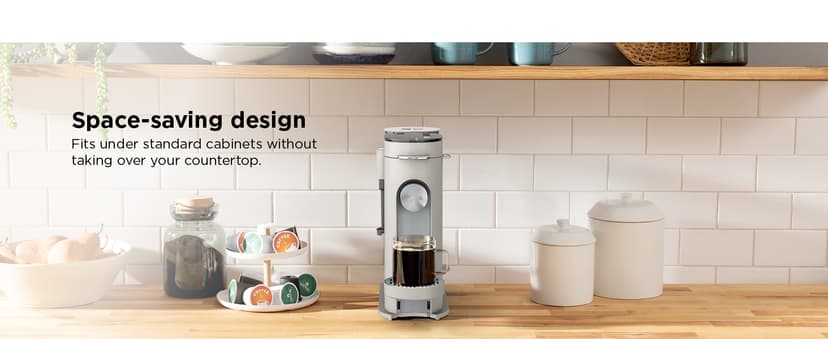 Ninja Pod & Grounds Specialty Single-Serve Coffee Maker, K-Cup Pod Compatible, Brews Grounds, Compact Design, Built-In Milk Frother, 56-oz. Reservoir, 6-oz. Cup to 24-oz. Mug Sizes, Stone, PB051ST