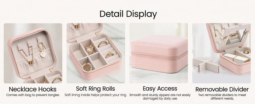 Vlando Travel Jewelry Case - Teacher Appreciation Gifts - Small Jewelry Travel Organizer Box Travel Essentials Christmas Gift for Women Girl - Pink