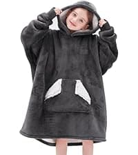 Touchat Wearable Blanket Hoodie, Oversized Sherpa Fleece Sweatshirt Blanket with Giant Hood Pocket and Sleeves for Adult, Warm & Cozy Grey Blanket Gifts for Women
