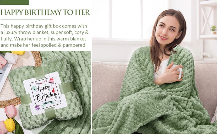 Birthday Gifts for Women Friendship, Unique Happy Birthday Gifts Basket for Mom Her Best Friend Sister Wife Girlfriend Coworker, Luxury Self Care Box Vanilla Coconut Relaxing Spa Gifts Set w/ Blanket