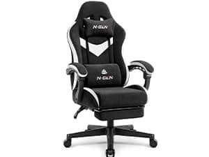 N-GEN GAMING Video Gaming Chair with Footrest Lumbar Support for Home Office High Back Recliner Height Adjustable Ergonomic Comfy Leather Computer Desk Chair (Black)