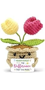 Mini Positive Crochet Sunflower, Cute Cheer Up Gifts for Women, Crochet Plant with Optimistic Card for Nurse Teacher Boss, Thank You Gifts for Friends, Coworker and Sunflower Decor