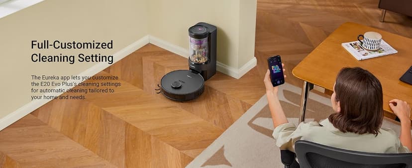 Eureka E20 Evo Plus Robot Vacuum and Mop Combo, 10,000Pa Suction Robot Vacuum Cleaner Bagless Self-Emptying Station, 45-Day Capacity Anti-Hair-Tangling Side Brush Mop Lifting App Control LiDAR Nav