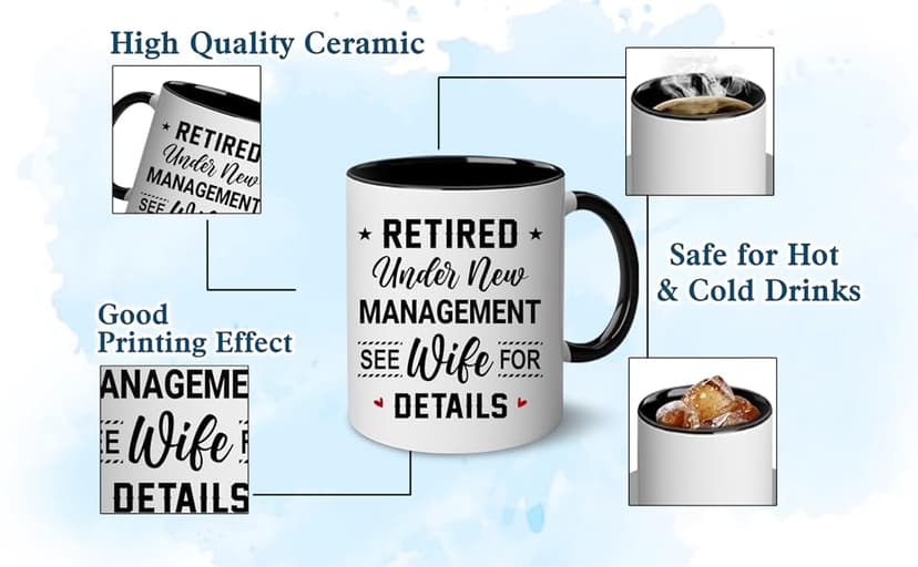 WHIDOBE Christmas Gift For Retired Men Women - Retirement Mug - Retirement Gifts - Retired Under New Management See Wife For Details Present - Retiree Gift For Husband, Dad, Boyfriend, Boss, Coworker