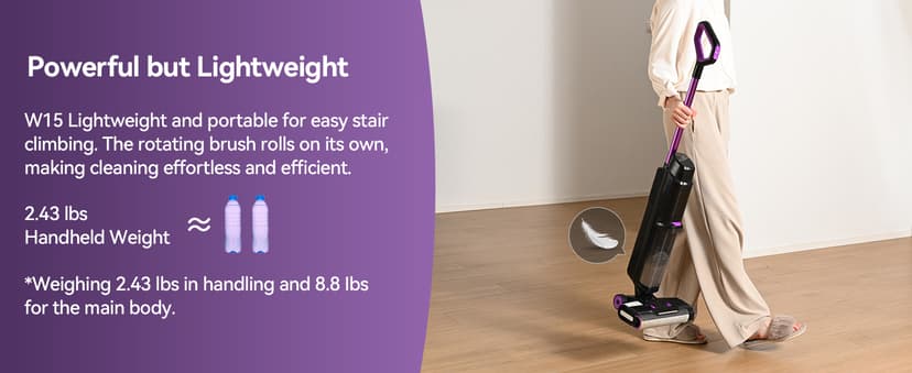 Twotoo Wet Dry Vacuum Cleaner 16,000Pa,45Mins Runtime Cleaning Area 2,600 ft²,Cordless Vacuum Cleaner, Cordless Vacuum and Mop All in One,for Hard Floors Sticky Messes and Pet Hair,W15 Set