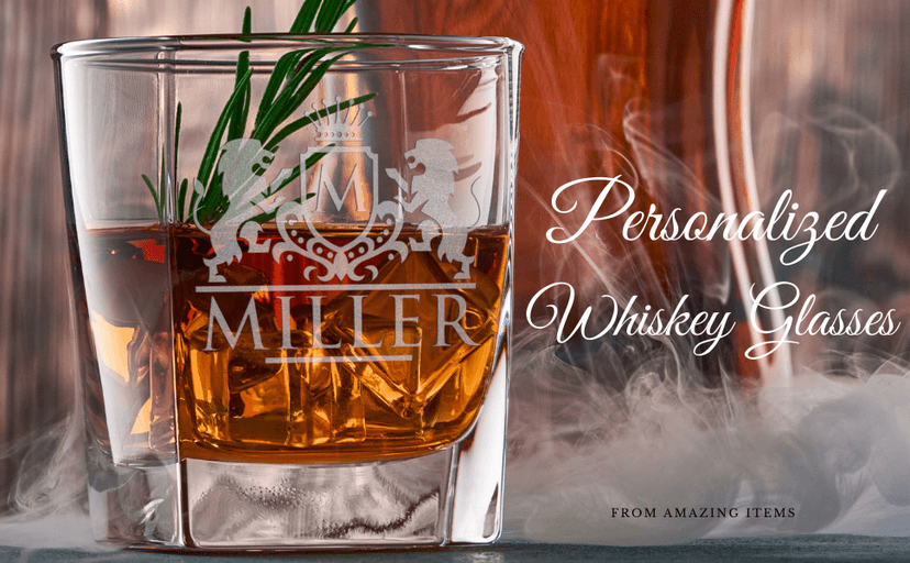 Amazing Items Set of 4 - Personalized Whiskey Glasses w/Name & Initial - 9 Designs - 9 oz, Limited Edition Monogrammed Rocks Glasses for Men, Dad Gifts