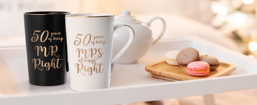 YHRJWN - 50th Wedding Gifts, 50 Years of Being Mr & Mrs Always Right Mug Set, Wedding Gifts Ideas for Parents Couple, 14 Oz with Lids and Gift Box