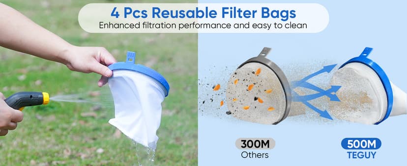 Cordless Pool Vacuum with Telescopic Pole, 18.5 GPM Powerful Suction, 1.5H Supercharge Technology, Handheld Rechargeable Pool Vacuum Cleaner for Above Ground/Inground Pools, Hot Tubs, Spas