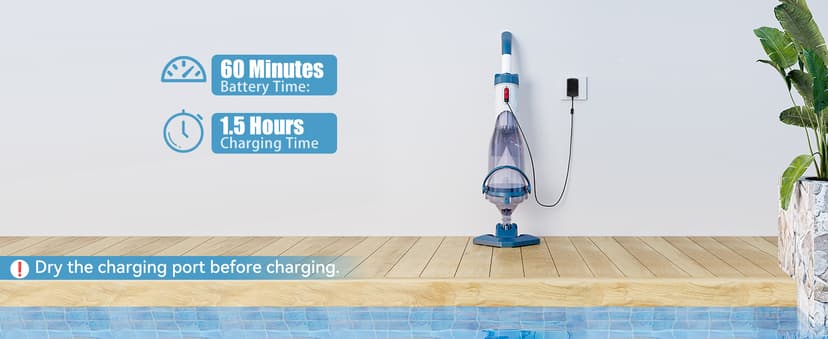 Pool Vacuum for Above Ground Pool with a Telescopic Pole, Running time up to 1H, T403 Handheld Rechargeable Pool Cleaner with Powerful Suction up to 18.5 gallons/min, Ideal for Leaves, Debris