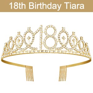 18th Birthday Decorations for Girls with 18th Birthday Sash White and Tiara Gold, Number Candles Gold, 18 Year Old Girl Gifts