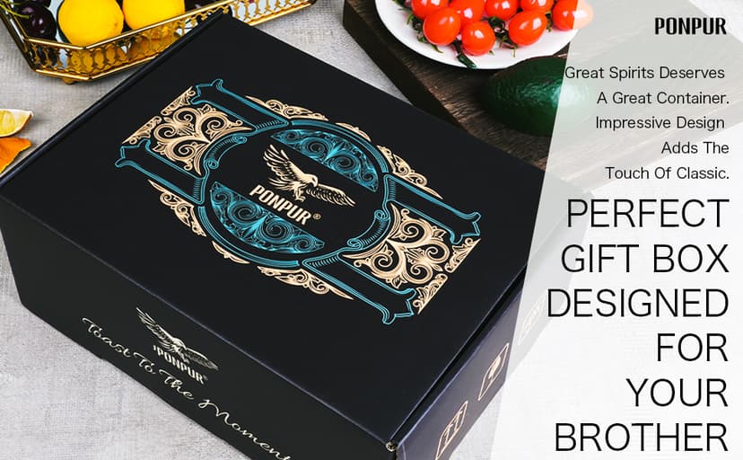 PONPUR Gifts for Brother, Whiskey Decanter Set with 2 Whisky Glasses, Unique Cool Stocking Stuffers Birthday Gift for Brothers from Sister, Best Christmas Presents for Men