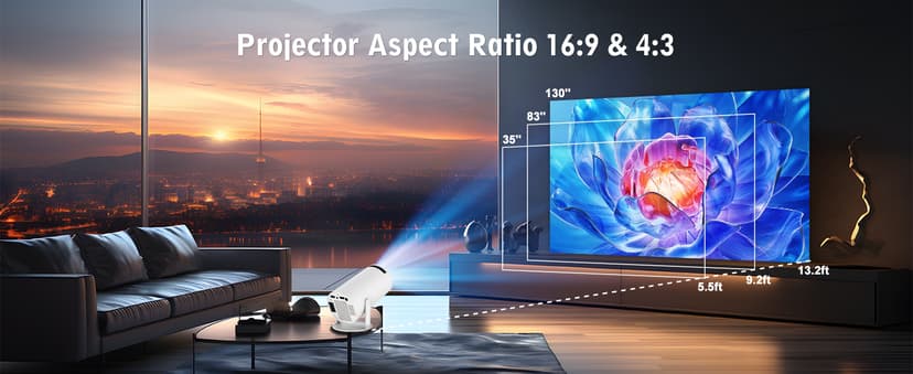 Mini Projector, HY300 PRO Portable Projector, Support 4K 1080P with Dual-Band WIFI6 5G Wireless 5.2 Bluetooth Android 11, 180° Rotatable, Auto Keystone Correction, 35"-130" Screen Video Projector