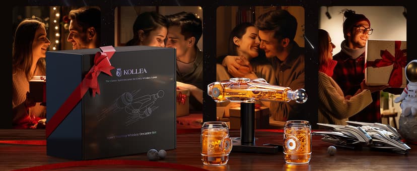 Kollea Birthday Gifts for Men Dad, Galaxy Spaceship Whiskey Decanter Sets for Men, Spacecraft Limited Edition, 2 Funny Shot Glasses, Unique Guys Brother Gift Idea, Liquor Decanter for Bar, Anniversary