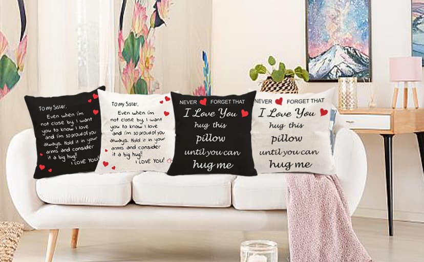 Anrkets Two Sided Printing Lover Pillow Cover I Love You Hug This Pillow Until You Can Hug Me, Valentine's Day Birthday Gifts for Girlfriend Cotton Linen Square Decorative Waist Pillowcase 18"x 18"
