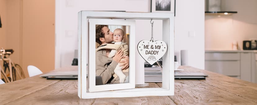 New Dad Gifts, First Time Dad Gifts, Me and My Daddy Picture Frame, Baby Gift for Daddy,Room Decor Vintage Style,Baby Gender Neutral Rotating Photo Frame 4x6