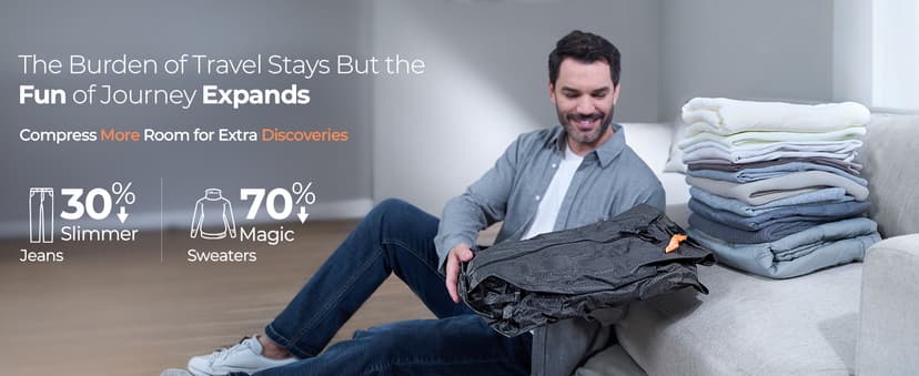 Classic Series Vacuum Bags for Travel Luggage with Wireless Pump, Compression Bags for Carry On Suitcases and Backpack, Vacuum Seal Packing cube for Cloth Packing (2PC + PUMP)