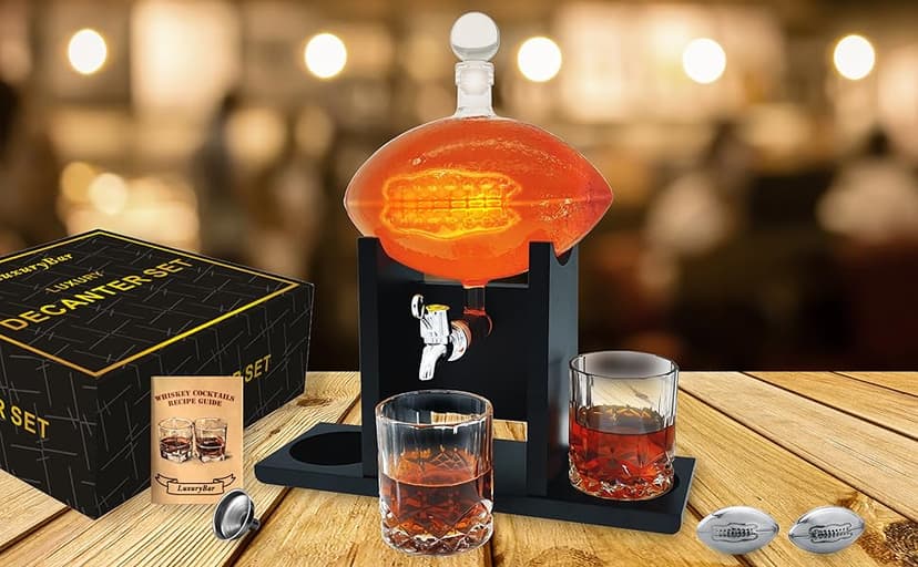 Football Whiskey Decanter Set with Glasses Spout Football Chiller,47oz Whiskey Decanter Sets for Men,Tequila Liquor Decanters for Alcohol Bourbon Gifts for Men Gifts for Dad Boyfriend Him Husband