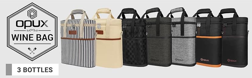 opux 3 Bottle Wine Carrier Tote, Insulated Leakproof Wine Cooler Bag, Wine Travel Bag Tote for Picnic BYOB Beach, Portable Wine Bottle Carrying Case, Gift for Wine Lover Women Men Christmas, Brown