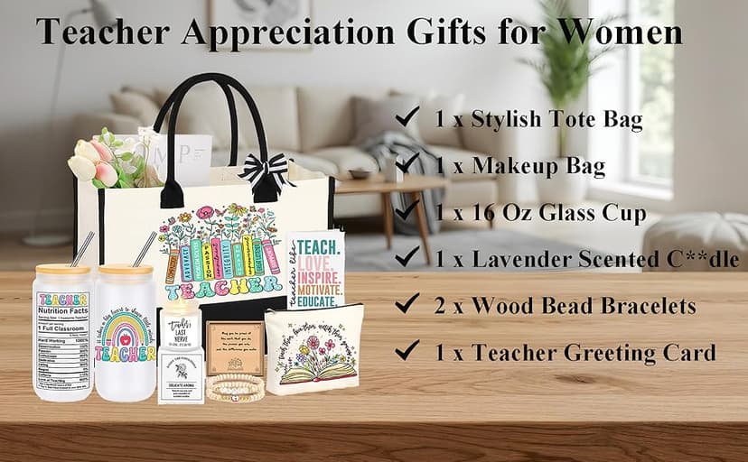 Teacher Appreciation Gifts for Women, End of Year Thank You Gifts for Teachers Basket Set of 5