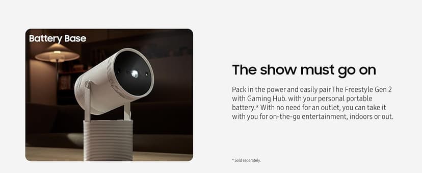 Samsung 30” - 100” The Freestyle 2nd Gen with Gaming Hub Smart Portable Projector, FHD, HDR, Big Screen Home Theater Experience, 360 Sound, SP-LFF3CLAXXZA, 2023 Model