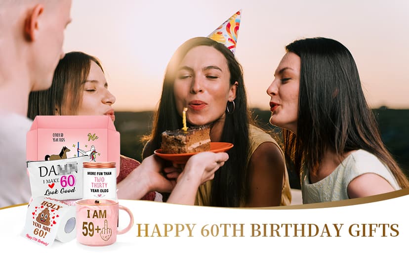 60th Birthday Gifts for Women Funny 60 Year Old Birthday Gifts for Women Turning 60 Gift for Woman 60th Bday Decorations for Woman Mom Her - Coffee Mug Card Makeup Bag Toilet Paper