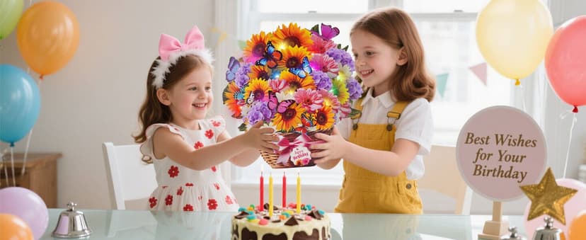 Birthday Cards with MUSIC & LIGHTS, Pop Up Happy Birthday Card, Sunflower & Butterfly, 10 Inch Life Sized Forever Flower Bouquet Gifts for Women Mom Grandma