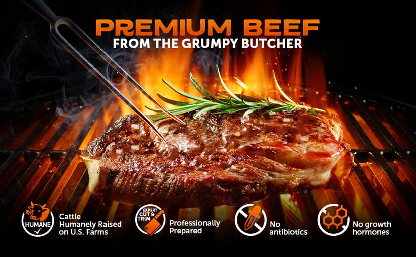 Grumpy Butcher Box Meat Food Gifts – Includes 2 Top Sirloin Steaks (6 oz), 2 Duroc Bone-In Pork Steaks (14 oz) & 2 Large Fully-Cooked Chicken Breasts – Lean Steak & Premium Meat Gift Box