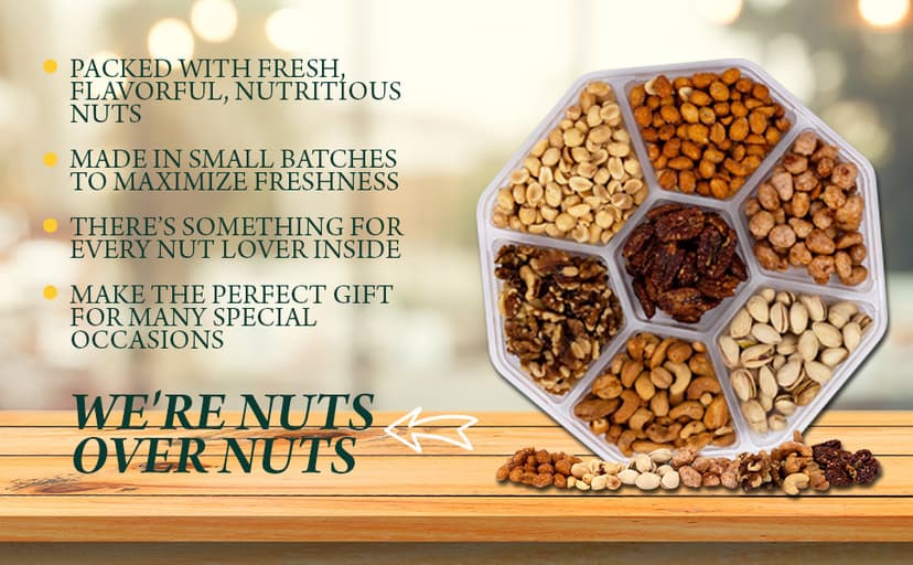 Holiday Nuts gift Basket - With a Variety of Freshly Roasted Nuts - Beautifully Packaged Gift Baskets for Men, Sympathy Basket For Dad, Christmas Healthy Gift.
