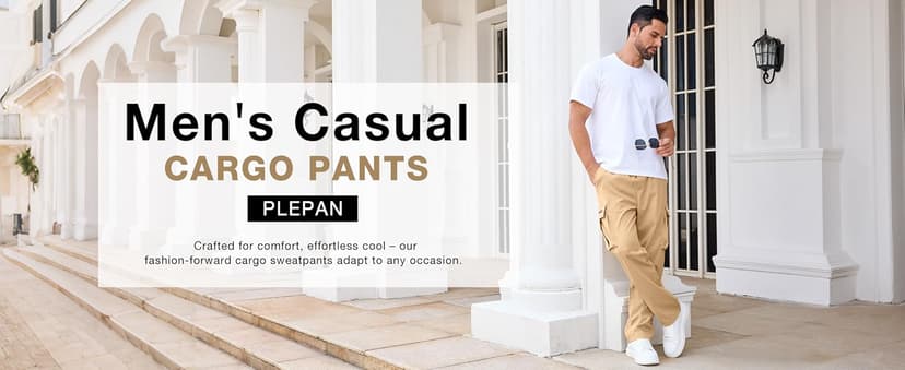 PLEPAN Men's Casual Cargo Pants Drawstring Hiking Pants Workout Tactical Joggers Sweatpants for Men