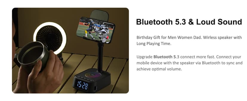 Gifts for Men Women, Adjustable Phone Stand Bluetooth Speaker, Birthday Gifts Him Husband, Phone Holder for Kitchen Desk Bedroom, Cool Tech Gadget for Dad Mom Boyfriend, Christmas Ideal