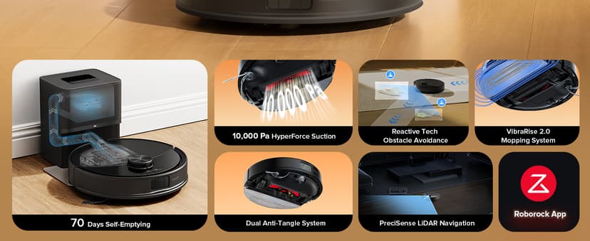 roborock Q10 S5+ Robot Vacuum and Mop, 10,000Pa Suction, Upgraded from Q8 max+, 70 Days Self-Emptying, Obstacle Avoidance, Sonic Mopping, Dual Anti-Tangle Design, Auto Mop Lifting, Ideal for Pet Hair