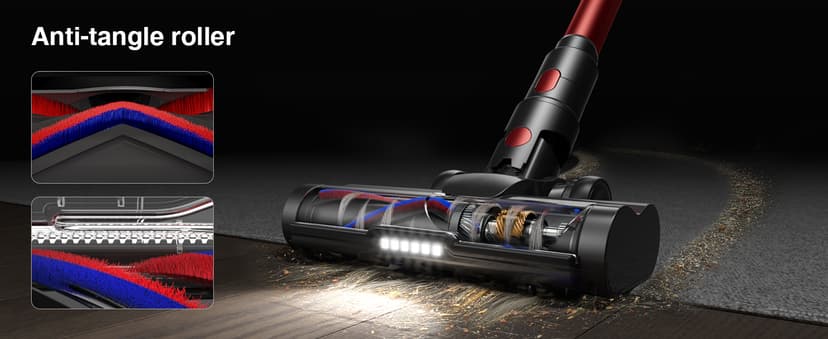 Cordless Vacuum Cleaner, 650W 55KPa 70Mins Vacuum Cleaners for Home, Self-Standing Stick Vacuum with Anti-Tangle Brush & OLED Touch Screen, Vacuum Cleaner for Hardwood Floors,Carpet,Pet Hair,Car (Red)