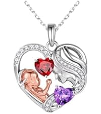 Iefil Christmas Gifts for Mom - 925 Sterling Silver Double Birthstone Necklace, First Mothers Day Gifts for New Mom Jewelry