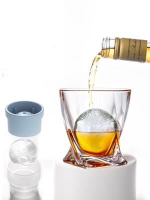 Whiskey Rocks Glass, Set of 4 (2 Crystal Bourbon Glasses, 2 Round Big Ice Ball Molds) In Gift Box - 11 Oz Old Fashioned Glasses for Scotch Cocktail Rum Cognac Vodka Liquor, Unique Gifts for Men