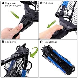 PLUSINNO Fishing Net Fish Floating Landing Net, Kayak Nets with Fixed Foldable Telescopic Pole Handle, Bass Trout Fishing Nets with Nylon Mesh for Pond Lake River, Fishing Gear Gifts for Men