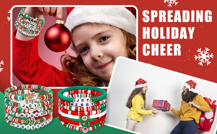 Artlunar 6 Pack Christmas Bracelets: Joy & Merry Candy-Style Stacks for Women & Teens - Perfect Christmas Gifts - Age 3 to Adult