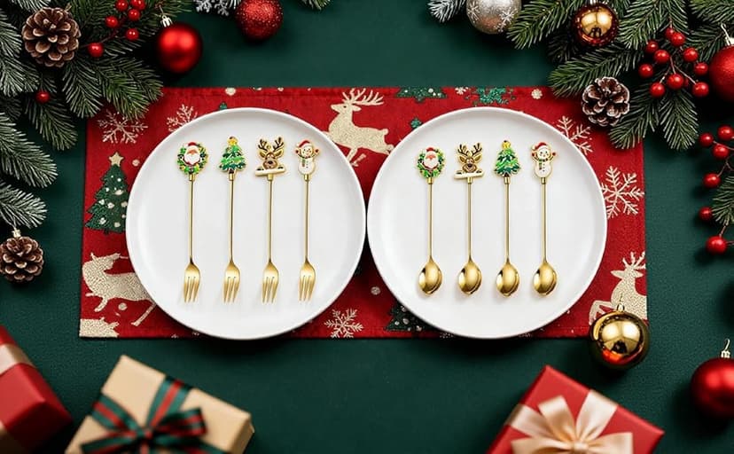 Christmas Teaspoon Gift Set of 4 |Premium 5.6 Inch Stainless Steel Small Spoon | Coffee Spoons for Dessert & Tea | Christmas Decorations Indoor & Kitchen Decor | Hostess Gifts