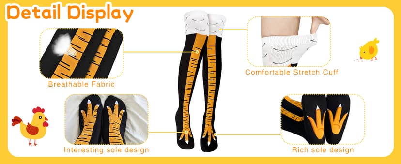 WHOTAY Crazy Funny Chicken Leg Socks for Women Men Novelty Chicken Feet Socks White Elephant Gifts for Adults Gag Gifts