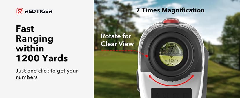 REDTIGER Golf Rangefinder with Slope, 1200 Yards Laser Range Finder Golfing, 7X Magnification, Flag Pole Locking Vibration, Rechargeable Range Finders with Magnet Stripe, GolfVue Series 1