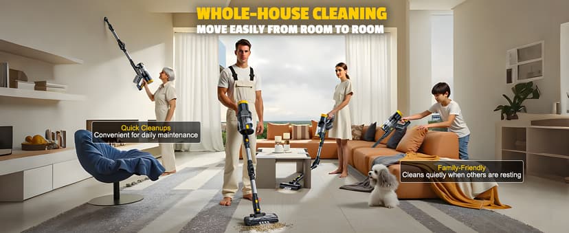 LIVOWALNY Cordless Vacuum Cleaner Compatible with DeWalt 20V Battery, 350W Brushless 40kPa Suction, 0.8L Dual Dust Cup, LED Floor Brush & 180° Flex Wand for Hardwood & Carpet (Battery Not Included)