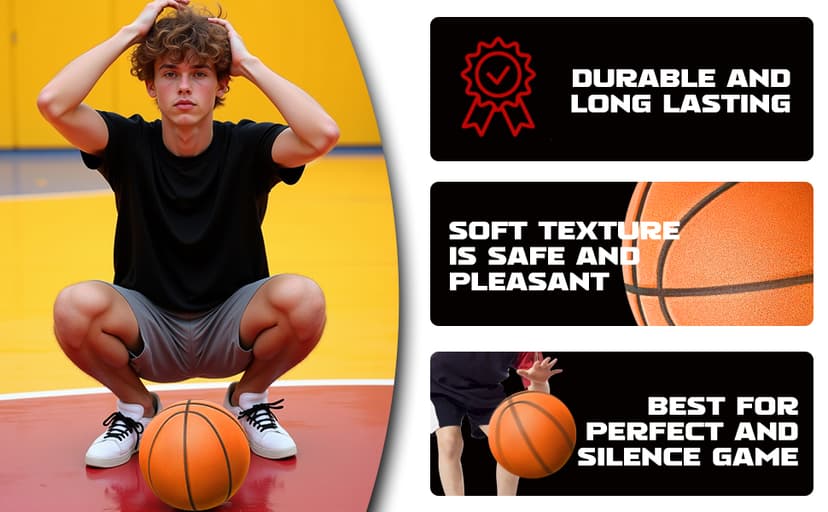 Silent Basketball Size 7 (29.5") – Grooved Airless Indoor Basketball for Quiet Dribbling and Indoor Training, Pro PU Foam Ball – Real Feel Higher Bounce Quieter