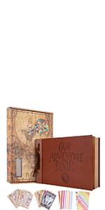 JIMBON Our Adventure Book Scrapbook Photo Album Retro Style Embossed Letter Cover Travel Diary Journal Scrap Book Kit For Couples,Memory Book For Anniversary Wedding
